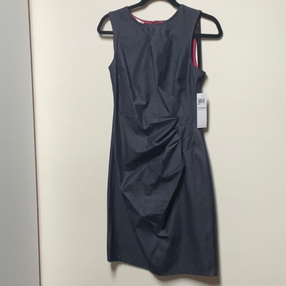 Maggie London Denim w Fuchsia Pink full length back zipper. STUNNING!